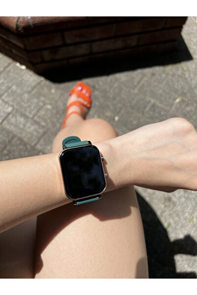 İSTLİV Kadın Yeşil Kordon Rose Kasa Renk Silikon Kordon Dijital Led Kol Saati