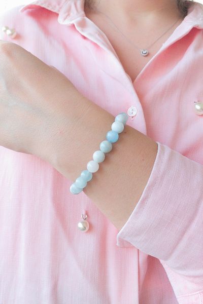 Lalibo Unisex Natural Stone Bracelet Aquamarine 5stThroat 4Heart Chakra, Ram and Scale Horoscope Relaxation Stone
