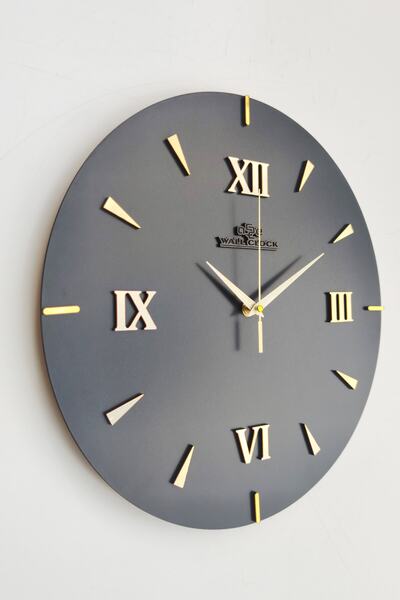 aSSe Tasarım Özel Dekoratif Roma Rakamlı Aynalı Duvar Saati Siyah & Gold Sess...