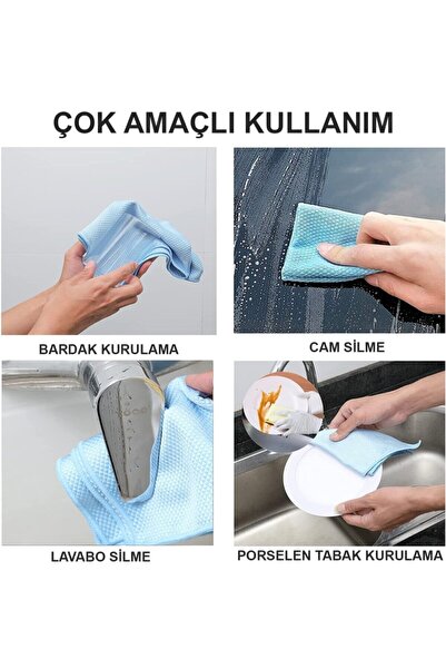 Vizyon Park 3'lü Mikrofiber Temizlik Bezi Baklava Desen Cam Bezi Toz Leke Bırakmaz 40x40 Cm