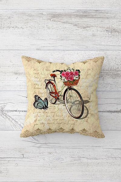 on the clouds Vintage Bicycle Butterfly Rose Μονόπλευρη Μαξιλαροθήκη με κρυφό φερμουάρ Μαξιλαροθήκη για μαξιλάρια καθίσματος