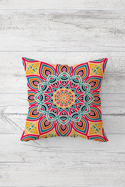 Pelangi نمط هندسي عرقي - وسادة أريكة بسحاب مخفي مطبوعة على الوجهين