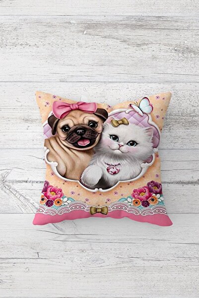 Pelangi لطيف القط مع الكلب الطباعة على الوجهين المخفية انغلق وسادة رمي وسادة ...