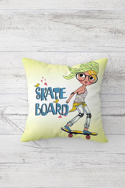 on the clouds Husă de pernă cu fermoar ascuns imprimată pe o parte cu skateboard scris
