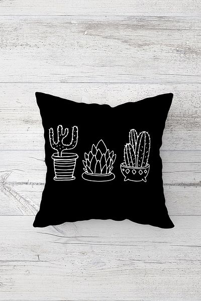 on the clouds Cacti pe fundal negru Față de pernă cu fermoar ascuns pe două fețe boeme Husă de pernă pentru scaun