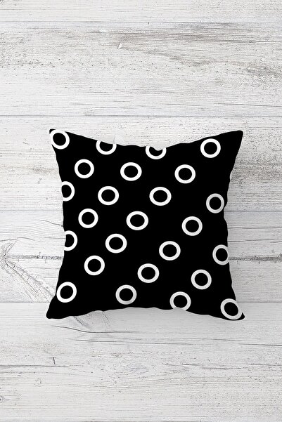 on the clouds Circle Patterned Black and White Double Sided Printed Hidden Zi...