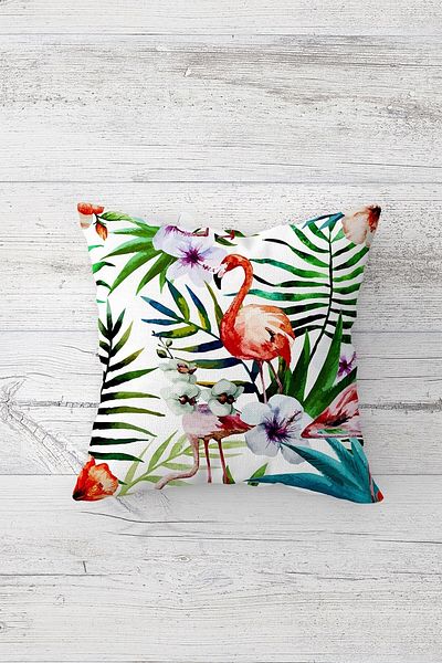 on the clouds Botanical Flamingo Pattern Double Sided Printed Hidden Zippered Pillowcase Throw Pillow Pillowcase