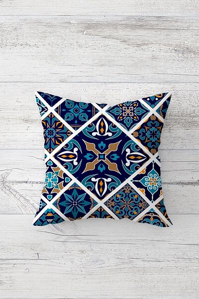 on the clouds Μαξιλαροθήκη Navy Blue Ethnic Γεωμετρική Διπλής Όψης Μαξιλαροθήκη με κρυφό φερμουάρ Μαξιλαροθήκη για καναπέ