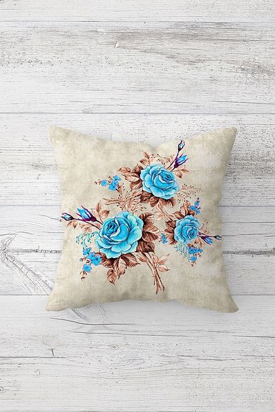 on the clouds Vintage Blue Rose Bouquet Față de pernă cu fermoar ascuns pe o singură față Husă de pernă pentru scaun