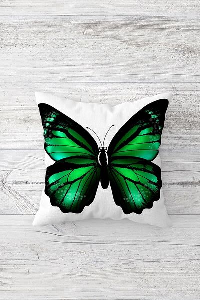 on the clouds Green Butterfly Față de pernă cu fermoar ascuns imprimat pe o parte