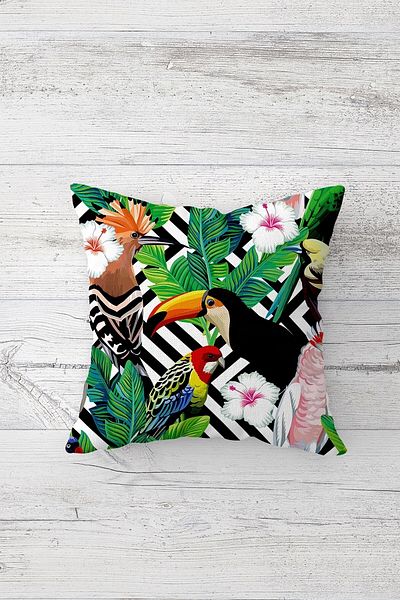 on the clouds Tropical Parrot Leaf Double Side Print Hidden Zippered Pillowcase Throw Pillow Seat Pillowcase