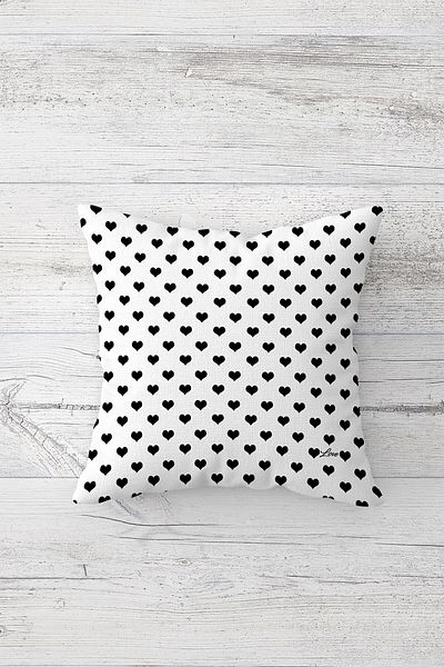 Pelangi Black and White Heart Pattern Double Side Printed Hidden Zipper Pillowcase Throw Pillow Seat Pillowcase