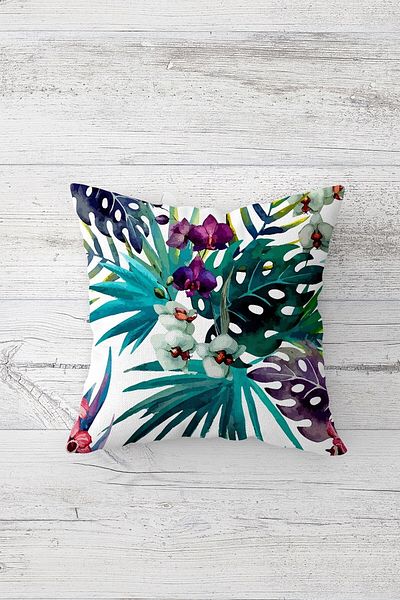 Pelangi Botanical Patterned Double Sided Printed Hidden Zippered Pillowcase Throw Pillow Seat Pillowcase