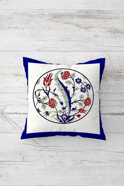 Pelangi Blue Tile Motif Double Sided Printed Hidden Zippered Pillowcase Throw Pillow Seat Pillowcase