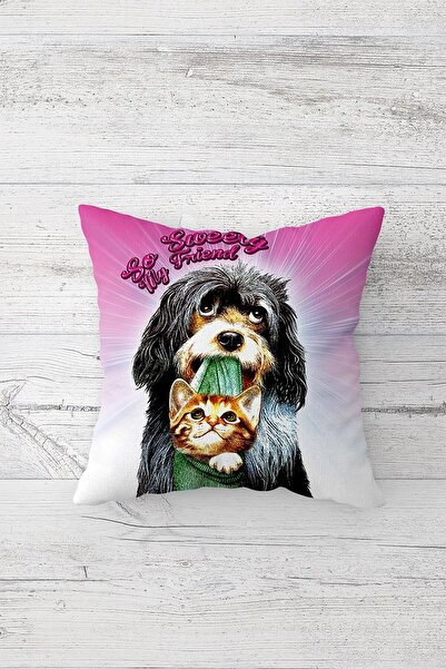 Pelangi غطاء وسادة بسحاب مخفي مطبوع على الوجهين مع كلب قطة وغطاء وسادة للمقعد