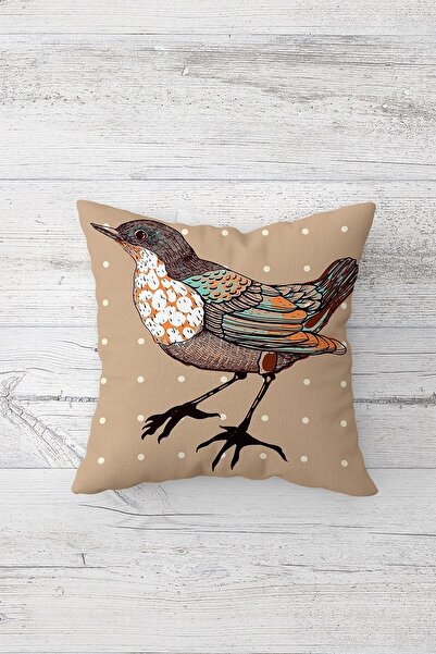 Pelangi غطاء وسادة بسحاب مخفي مطبوع على شكل طائر باللون البيج، غطاء وسادة للمقعد