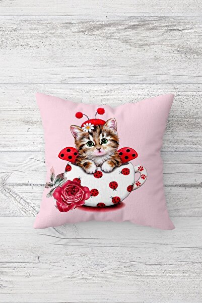 Pelangi غطاء وسادة بسحاب مخفي مطبوع على الوجهين مع غطاء وسادة مقعد على شكل قط...