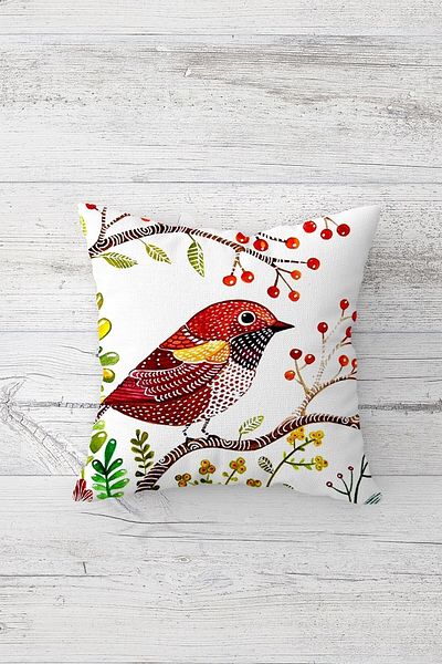 Pelangi Bird on a Tree Branch Double Sided Printed Hidden Zippered Pillowcase Throw Pillow Seat Pillowcase