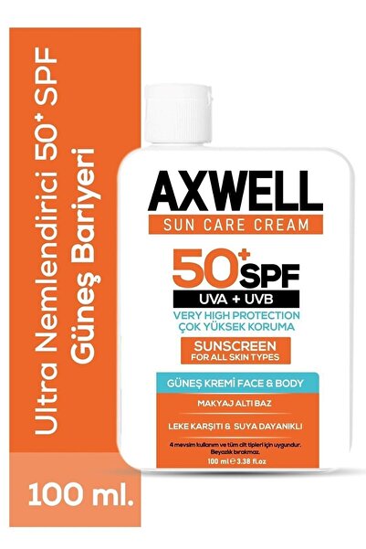 AXWELL Sun Care Cream Leke Karşıtı Güneş Kremi Çok Yüksek Koruma 50+ Spf 100 ml
