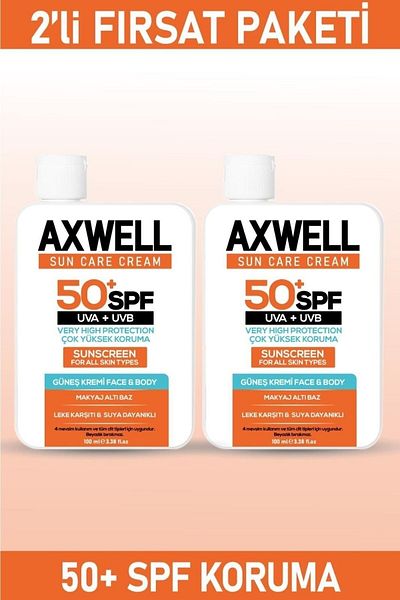 AXWELL SPF 50+ 2-Piece Deal Set - High Protection Sun Cream 100ml Moisturizing Anti-Blemish