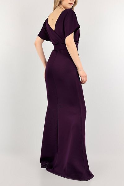 Secret Passion Lingerie Purple Flexible Scuba Fabric Fish Cut Belted Evening Dress and Graduation Dress 686 582099