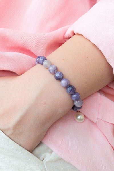 Lalibo Unisex Natural Stone Bracelet Lepidolite 6thGet 7Crown Chakra, Libra Spring Fish Sign Addiction Stone