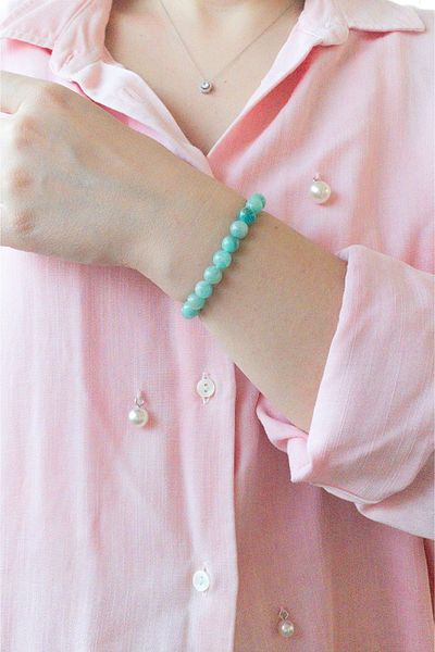 Lalibo Unisex Natural Stone Bracelet Amazonite, 5thThroat Chakra, Virgo Compatibility Stone