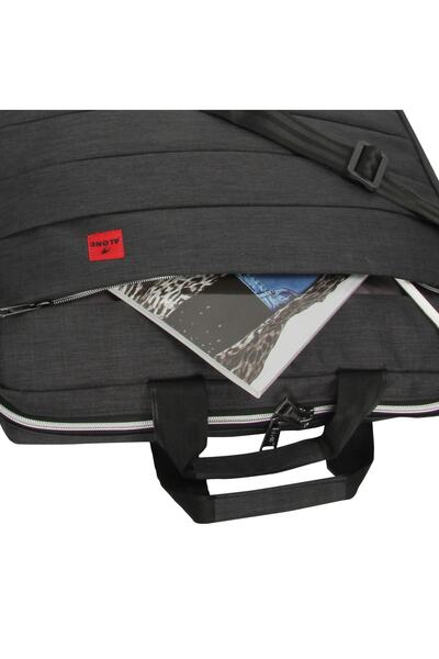 Alone Siyah Laptop Çantası Keten Evrak Çanta 8706 15.6" Inç Notebook Çanta