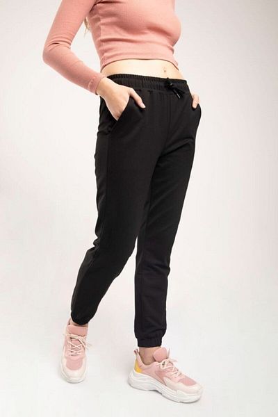 Tegoe Pantaloni de sport negri cu buzunare elastice pentru femei