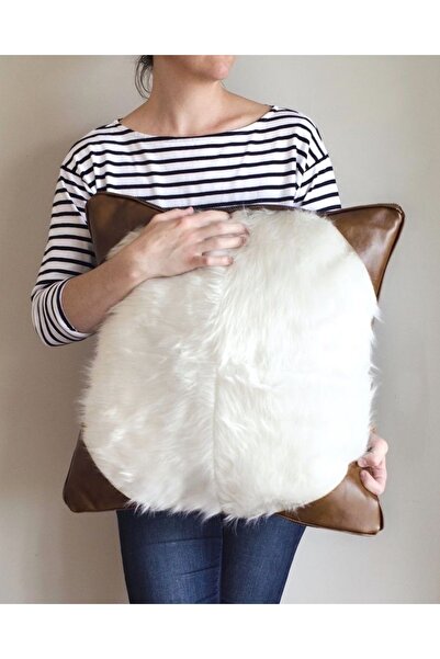 METİNEV Kenarı Suni Deri Ortası Peluş Kirlent Kılıfı