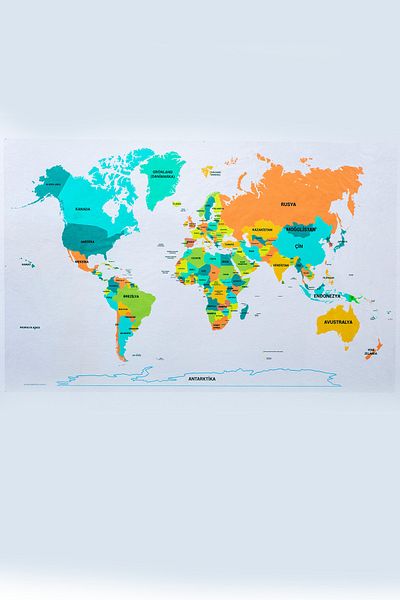 Farklı Bi Kağıt Practical Holdable World Map Color Print on Transparent Paper Turkish 95x150cm