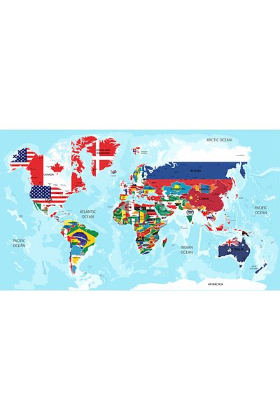 Farklı Bi Kağıt Practical Holdable World Map Color Printed on Transparent Paper with Countries Flag Patterns 70x117cm