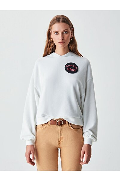 Ltb Hanorac alb cu slogan cu glugă