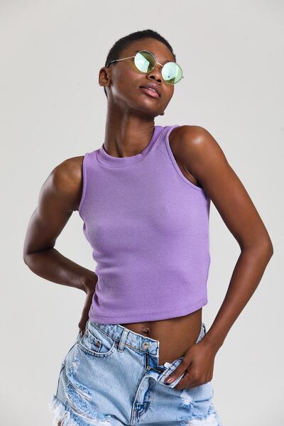 CATSPY Kadın Kırmızı Lila Halter Yaka Fitilli 2'li Paket Crop Bluz