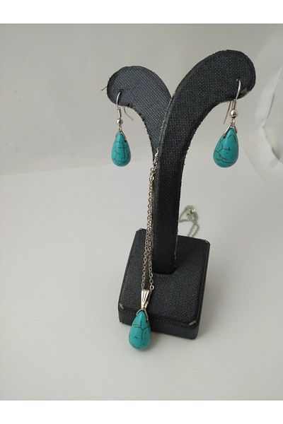 BalıkHediyelik Turquoise (firuze) Stone Necklace/Earring Set – Natural Stone Necklace and Earring Set