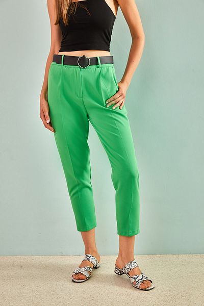 Bianco Lucci Women's Elastic Waist Belted Trousers
