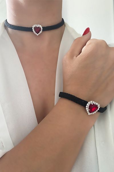 Liveyn Design Heart Crystal Necklace Bracelet Set