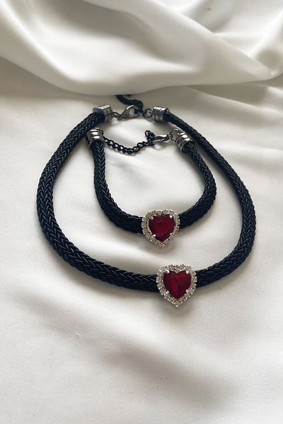 Liveyn Design Heart Crystal Necklace Bracelet Set