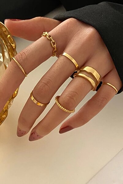 Ervalina 8'li Altın Rengi Yüzük Set 0616