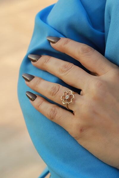 Aydın Kuyumculuk 14 Ayar Altın,taşlı Çiçekli Yüzük Agyzk167