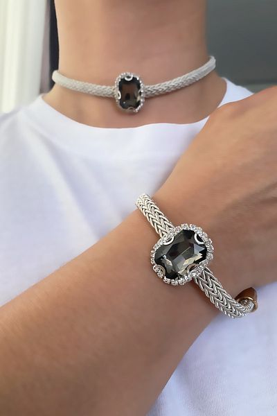 Liveyn Design Crystal Stone Necklace Bracelet Set