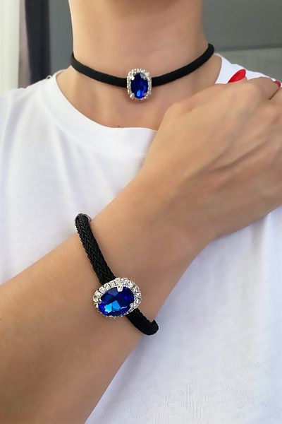 Liveyn Design Crystal Stone Necklace Bracelet Set