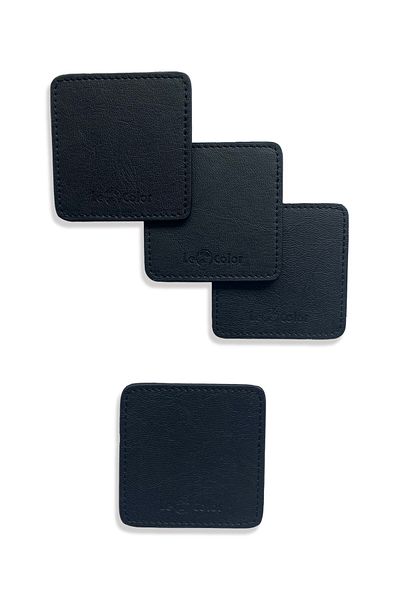Le Color Leather Coaster Set of 4 Decorative Stitched Black