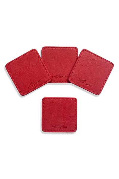 Le Color Leather Coaster Set of 4 Decorative Stitched Red