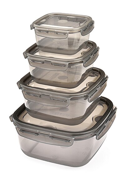 Melkan Home Locked & Lid Storage Container Set of 4 Smoked Storage Container Set & Square Storage Container Set