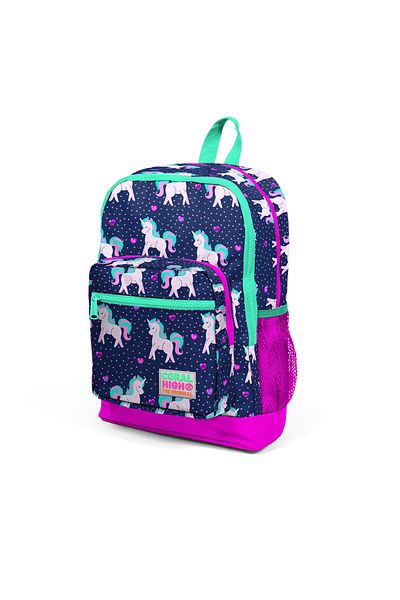 Coral High Set de genți de școală pentru copii, cu patru compartimente, albastru marin, cu unicorn