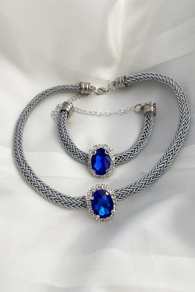 Liveyn Design Crystal Stone Herringbone Necklace Bracelet Set