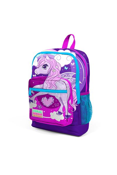 Coral High Set de genți de școală pentru copii, cu patru compartimente, mov albastru, unicorn, 3 piese