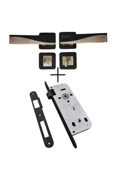 ARON Sofuoğlu Derya Square Rosette Matte Black (Bathroom WC) Door Handle & Black WC Type Door Lock