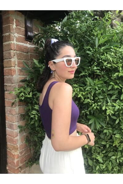 Portakal Çiçeği Akyaka Kare Yaka Kalın Askılı Fitilli Crop Top